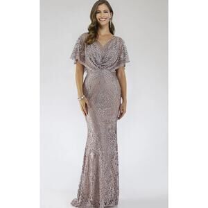 Lara Dress 14 Cape Sleeve Mermaid Beaded Gown Formal Mother of Bride Lavender